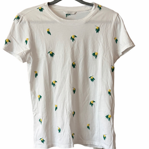 Lucky brand White cotton T-Shirt with embroidered lemons. S